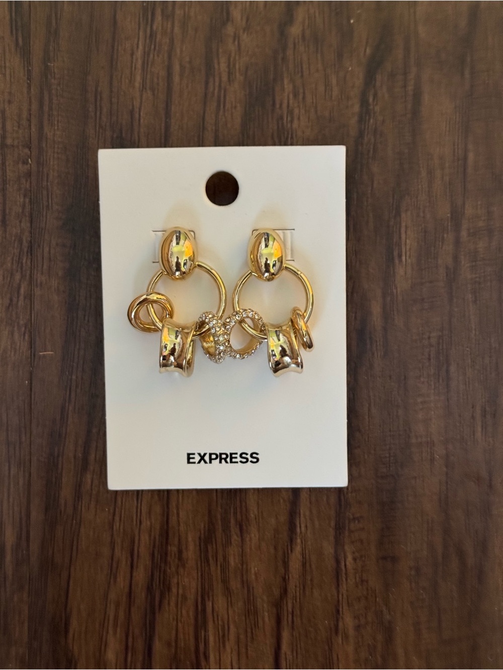 Express Gold-Tone Multi-Ring Dangle Earrings with Crystal Loop